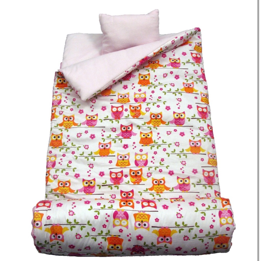 Ellie & Like Owl Print Kids sleeping bag with Pillowcase